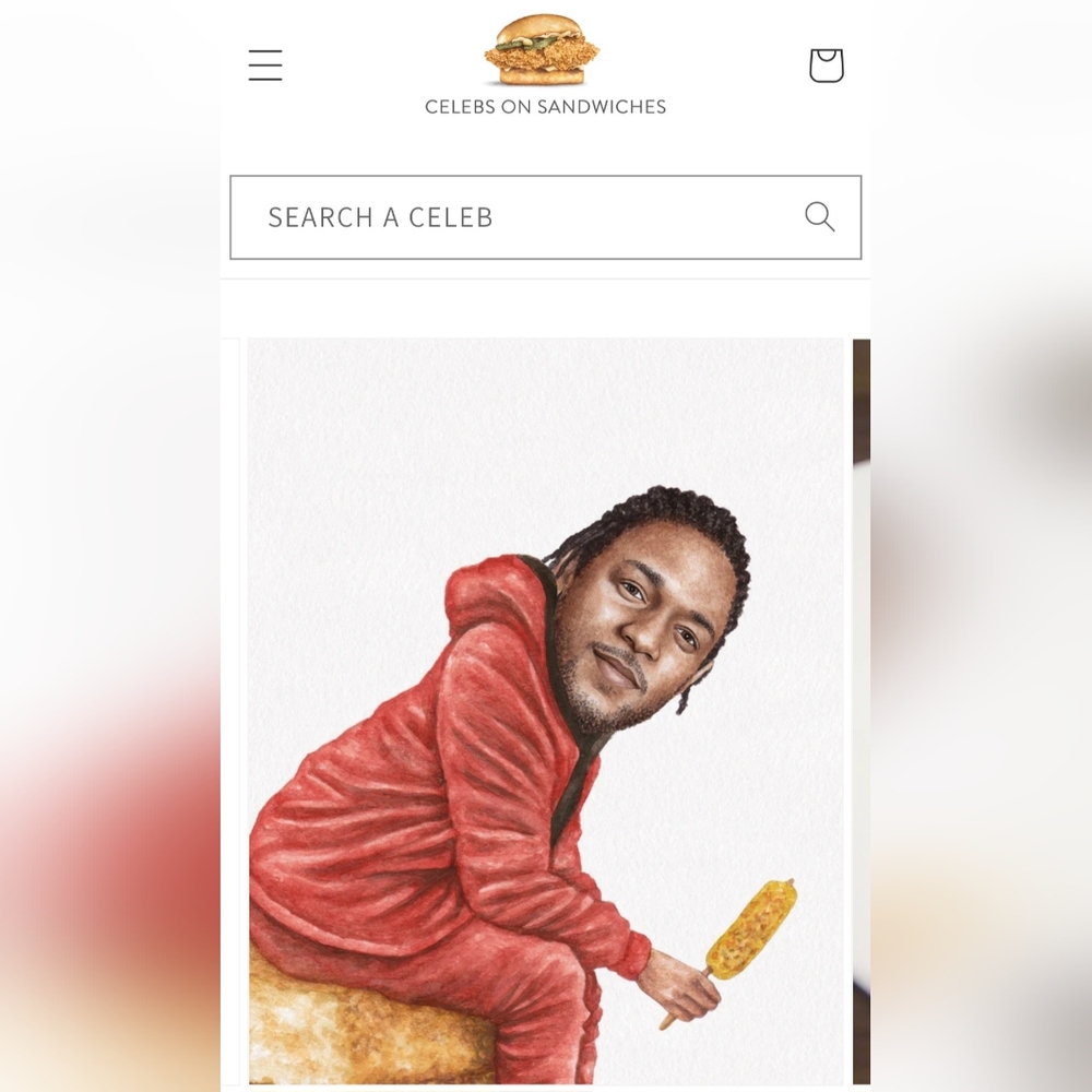 Celebs On Sandiwches Kendrick Lemar Watercolor 8" x 10" Print With Black Frame